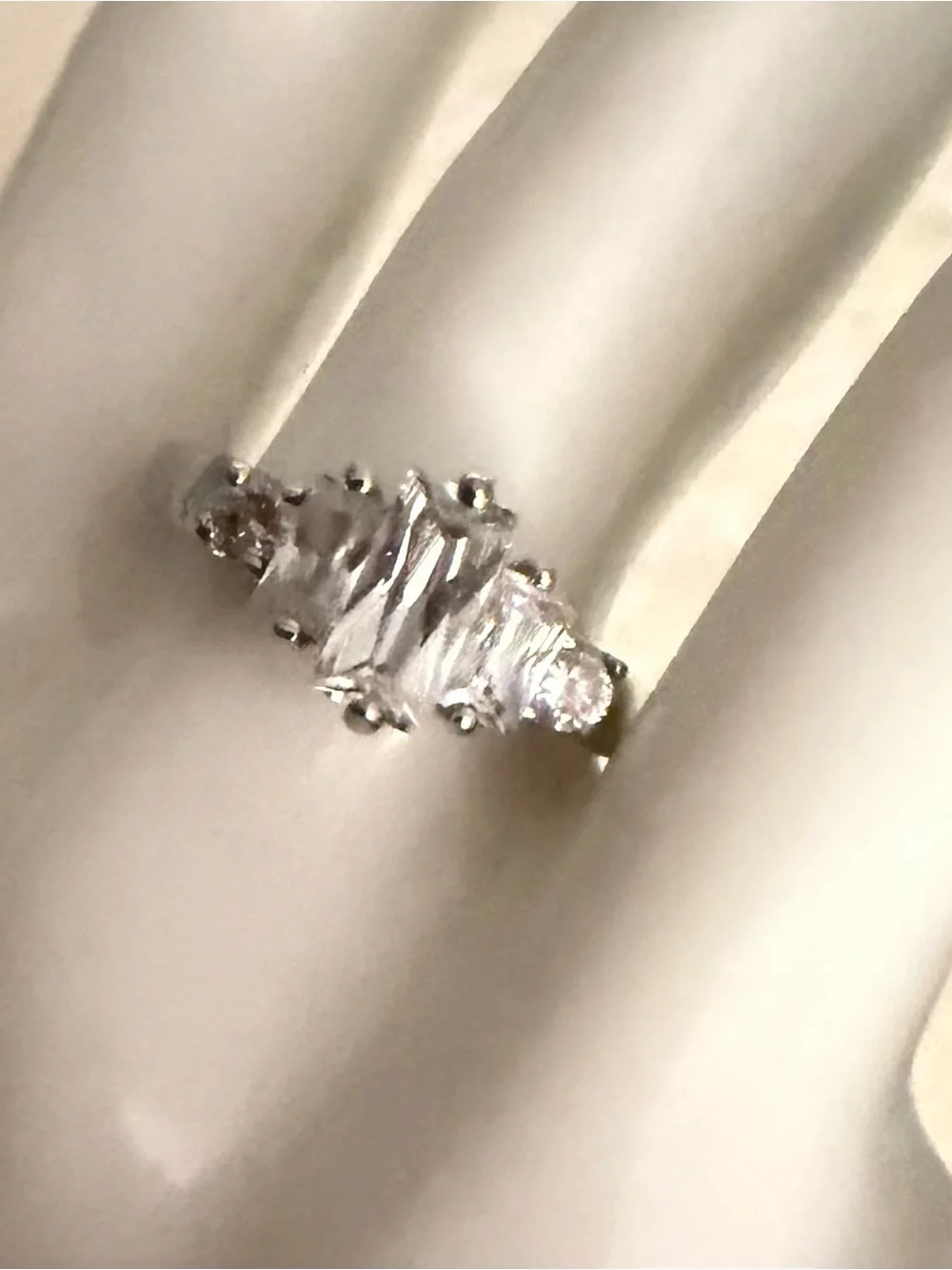 Classic Silver Clear Stone Three-Stone Ring - White